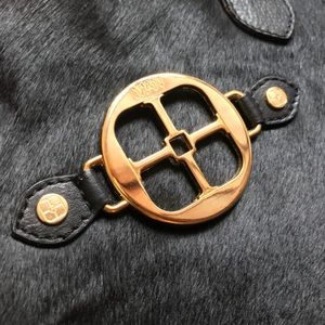 Iman Black Leather horse hair leather tote.